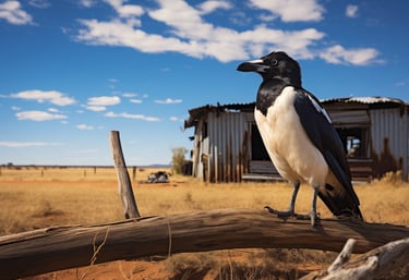 Magpie sitting on a fence at an Australian outback station