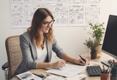 A person practices yoga on a mat by a calm river, performing a reverse triangle pose with one arm extended upwards and the other touching the ground. The setting is serene with a focus on balance and flexibility.