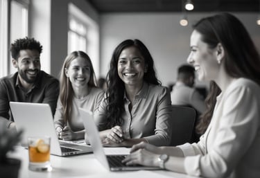 a group of people sitting around a table