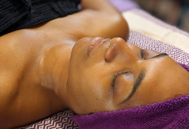 dark skin woman with eyes closed