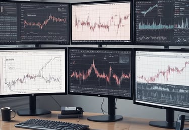Close-up of a computer screen displaying complex financial data and charts.