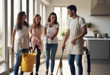 A professional cleaning team in action, showcasing their work.