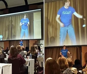 A photo of Ian Smith during a This Autistic Life presentation.