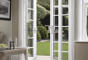 white, blue, and pink painted house