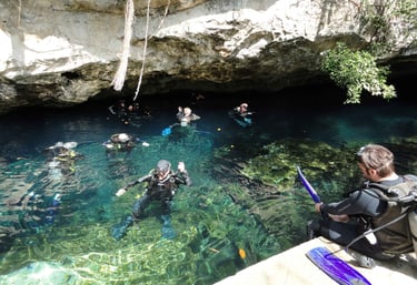 mexico chac mool cenote diving gearing up