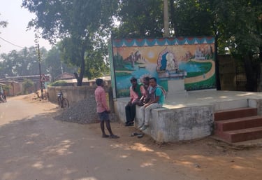 three person sit on the chabutra