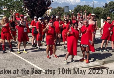 people gathered for a red dress run