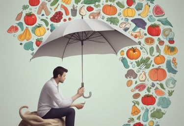 A vibrant red card with the word 'HEALTH' prominently displayed in black text, accompanied by smaller text indicating the number 09 (77) and phrases such as '77 HUMAN NEEDS' and '(physical)' at the top. The background consists of intersecting areas of blue and gray-green color.