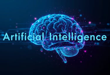 Artificial Intelligence technology concept with glowing digital brain and futuristic AI innovation 