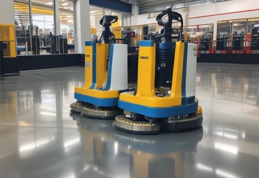 A storefront with large windows illuminated from within, featuring a bold, red neon sign displaying words like 'TILE', 'VINYL', 'WOOD', and 'LAMIN'. The exterior is dimly lit, creating a stark contrast between the neon light and the night sky.