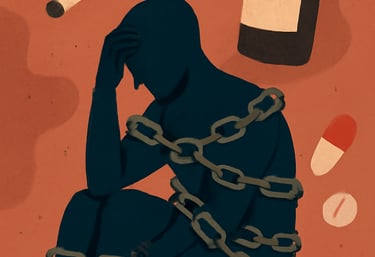 Animation of what it feels like to be caught in additions like alcohol, pills and smoking. 