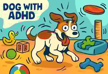 Animated potratit of a dog which seems to be oversimulated replicating ADHD