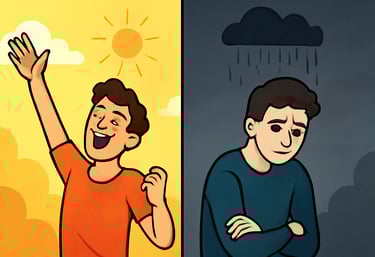 Image of two animated character with two contrasting moods representing bipolar behaviour