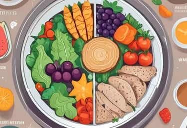 a plate of food with a variety of fruits and vegetables