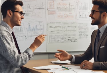 Two men discussing life goals and strategically mapping out the next steps 