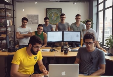 A team collaborating on a web design project.