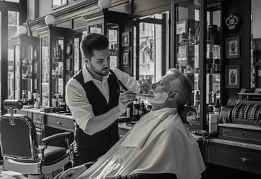 a man getting his hair cut by a barber