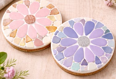 floral themed mosaic coaster making workshop York
