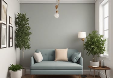 A serene therapy room with comfortable seating and soft lighting.