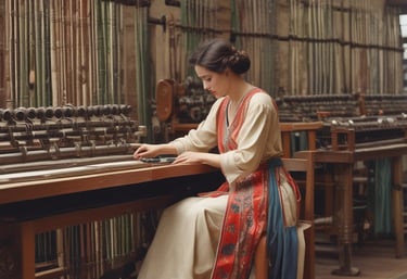 Artisans weaving traditional fabrics in a Faisalabad workshop.