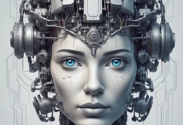a woman with a robot headphones and a robot