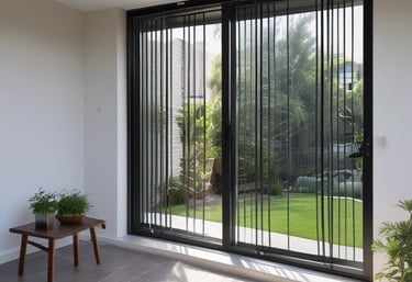 A pair of hands installing a security screen on a residential window.
