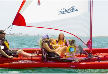 a group of people on a boat in the water