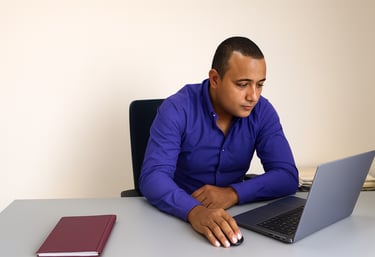 a man sitting at a desk with a laptop computer