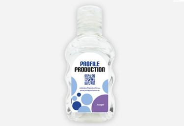 Promotional alcohol gel compliant with EU standards and regulations.