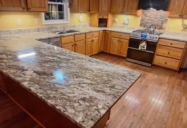 black and white granite countertops in kitchen