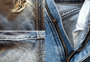 mostrando arreglos en jeans:  antes y después de reparar 