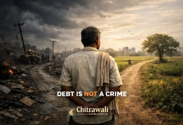 one man standing between 2 way thinking about debt