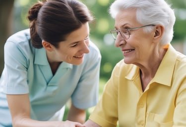 A male doctor wearing a white lab coat is attentively administering medical care to a patient. The patient, who is seated in a hospital chair, is receiving treatment through a port in his chest. A female healthcare professional stands nearby, observing and providing support.