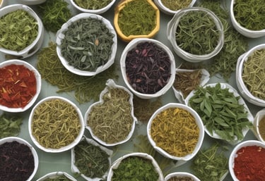 Multiple boxes of herbal tea products are arranged on a speckled surface. Each box is uniquely colored, featuring a distinctive design with bold letters and branding, including product names like 'Elixir Detox AGATA' and 'Elixir Relax PIETRA DI LUNA'. The colors range from purples and greens to browns, with prominent logos displayed on each box.