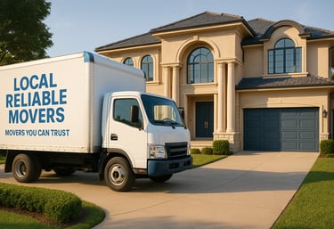 a moving truck parked in front of a house