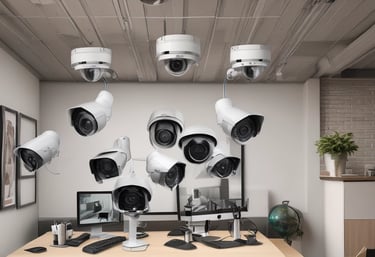A worker in a safety harness is elevated on a green cherry picker, performing maintenance work on a large telecommunications tower equipped with multiple antennas against a light blue sky.