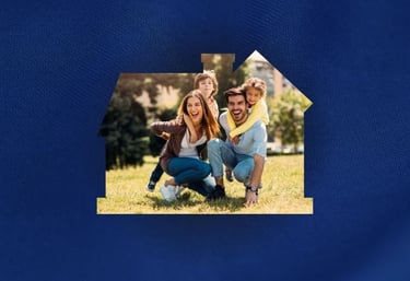 a family in a house with a house shaped like a house