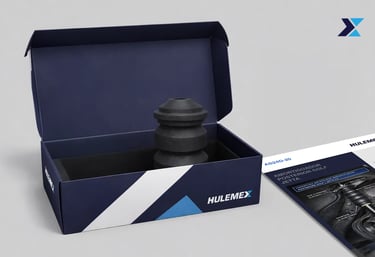 packaging aperto con componente auto e scheda tecnica, esempio di packaging descrittivo coordi