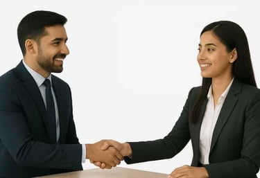 Professionals shaking hands at Naukri Bazar Consultancy.