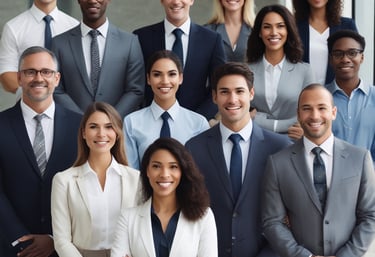 A hand is holding a smartphone displaying a website with the header 'LE SOLUZIONI'. The smartphone screen shows a section with an image of a person and text underneath. The background is a wooden table surface.