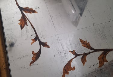 renowacja stolika, srebro na szybie, malatura