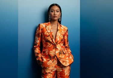 A women in All over Printed attire, also known as AOP in textile print industry