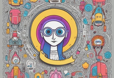 A computer screen displays a graphic design software with a brand identity project open, featuring multiple blue-themed design variations for a brand labeled 'APATIE'. The image includes different versions of the brand's logo and designs on a grid layout. The background shows a blurred bottle and some greenery out of focus.