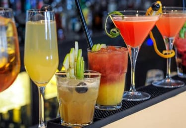 a variety of drinks in a bar