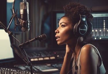 boy singing on microphone with pop filter