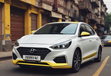 A red taxi with the branding 'Transcab' and a phone number is seen driving along a street. The vehicle is in motion, with a driver visible inside. The surroundings include a textured, gray stone building facade with some surveillance cameras mounted above.