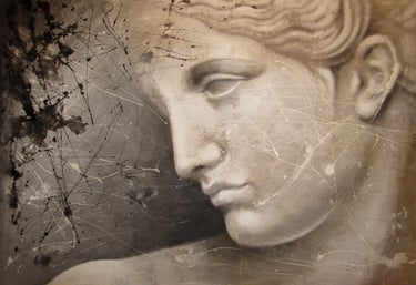 pittura di una scultura classica romana