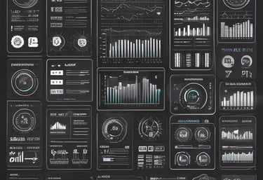A workspace featuring a whiteboard with a social media content schedule, organized by day and platform, using sticky notes in varying colors. A wooden table holds an open laptop displaying a social media management application, alongside pens and small circular items.