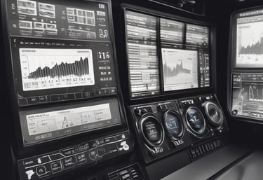Two women stand in an office environment, looking at a large digital display on the wall showcasing a social media feed. One woman is smiling and gesturing with her hand. The area is modern and well-lit, with a small white cabinet featuring multicolored drawers in the foreground. Clear glass doors and partitions define the space, indicating a professional setting.