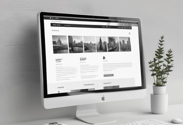 A conference room setting with several laptops on a large table, each being used by a person. A large screen displays a blue interface with the text 'Generate ad creatives from any website with AI'. A stainless steel water bottle and a conference phone are also visible on the table.